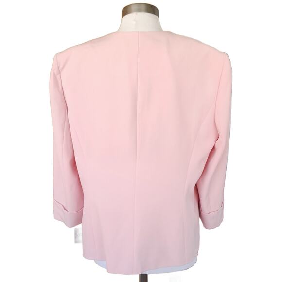 NEW Kasper Pastel Pink Collarless 3/4 Sleeve Open Front Jacket 18 Blazer Spring - Picture 4 of 10